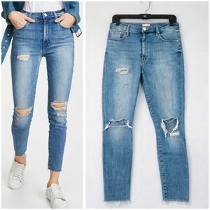 Mother The Swooner Ankle Fray Jean Size 29 High Rise Slim Fit Distressed Holes